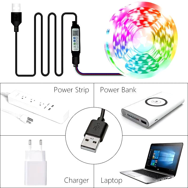 Bluetooth Wifi APP Controller LED Strip Lights RGB 5050 SMD Flexible Ribbon USB LED Light with Power Adapt Tape Diode