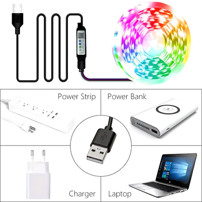 Bluetooth Wifi APP Controller LED Strip Lights RGB 5050 SMD Flexible Ribbon USB LED Light with Power Adapt Tape Diode