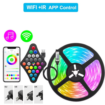 Bluetooth Wifi APP Controller LED Strip Lights RGB 5050 SMD Flexible Ribbon USB LED Light with Power Adapt Tape Diode